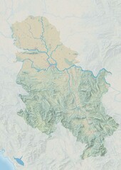 Topographic map of Serbia with shaded relief