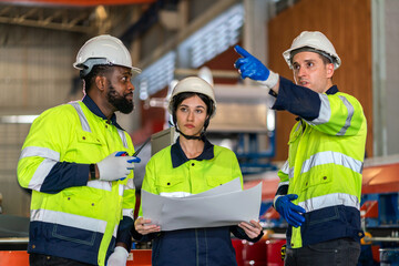 Professional team labor machanic engineer technician worker industrial work control with machine,...