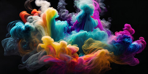 Obraz premium Rainbow colored smoke. Color drops. Underwater liquid color. Generative AI