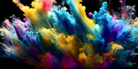 Rainbow colored smoke. Color drops. Underwater liquid color. Generative AI