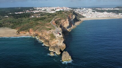 Drone shot over Nazare aerial view