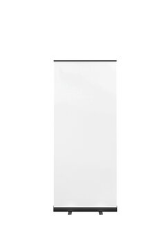 BLANK WHITE ROLL-UP BANNER DISPLAY MOCKUP, ISOLATED,3D RENDERING