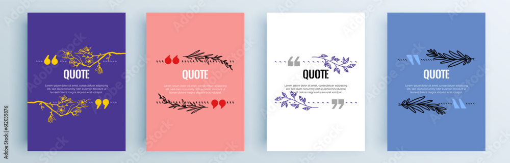 Poster quote frames blank templates set. text in brackets, citation empty speech bubbles, quote bubbles. te