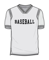 Rib V-Neck Baseball T-Shirt Front and Back View. Fashion Illustration, Vector, CAD, Technical Drawing, Flat Drawing, Template, Mockup.	