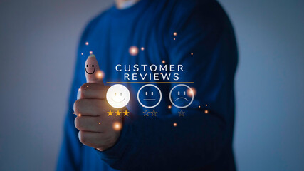 Customer review satisfaction feedback survey concept. Business people rate service experience and...