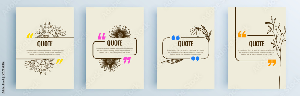 Poster quote frames blank templates set. text in brackets, citation empty speech bubbles, quote bubbles. te