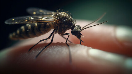 Obraz premium Illustration from mosquito on hand close up with Generative AI technology