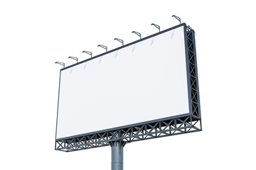 Blank white horizontal billboard isolated on light background, perspective view. Mockup, 3D Rendering
