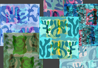 Seamless Pattern Set With Textured Matisse Shapes