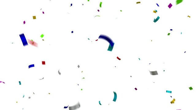 Colorful Confetti Falling On White Screen Background 3D Animation 4K. Celebrate the holidays. Easy to put it into your scene or video. confetti celebration, birthday party, anniversary party.