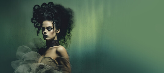Bride of Frankenstein Banner with Space for Copy for Halloween. Generative AI