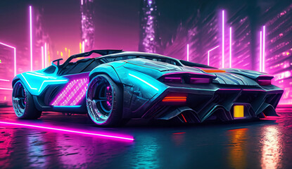 Obraz na płótnie Canvas Cyberpunk futuristic car with neon lights