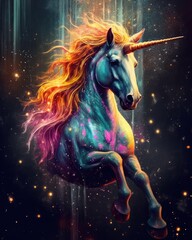 Obraz na płótnie Canvas art unicorn in space . dreamlike background with unicorn . Hand Drawn Style illustration