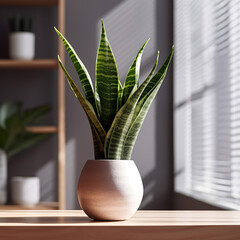 Sansevieria in a white vase displayed on a brown table