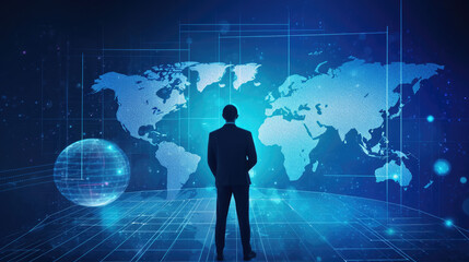 Businessman analyzing data graph, stock market, and calculating financial data for investment growth target, worldwide business strategy.
