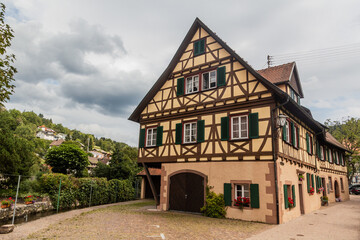 Fototapeta na wymiar Half timbered house in Schiltach village, Baden-Wurttemberg state, Germany