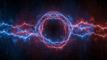 Red and blue fractal lightning background, electrical abstract - 612041674