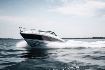 Modern high-speed motor yacht on the water. Generative ai.
