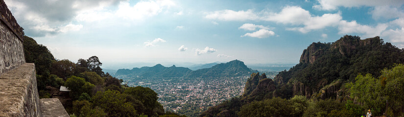 Bird's eye view landscape of Tepoztlan, a mexican town