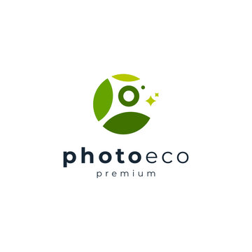 camera and leaf for landscape photography logo design