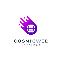 globe and meteor for internet and technology logo design