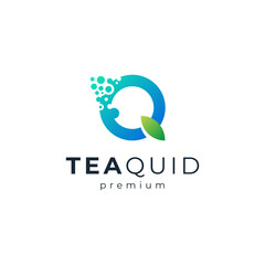 letter Q with bubbles and leaf logo design