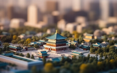 Tilt&ndash;shift photography of landmark ancient buildings in Beijing, China,created with generative ai tecnology.