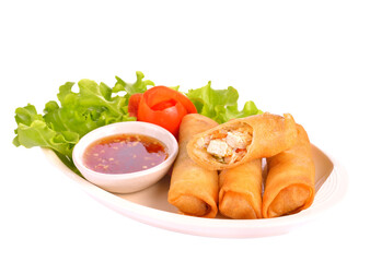 Fried Chinese Traditional Spring rolls food  on  transparent..