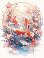 Chinese style painting of carp,created with generative ai tecnology.