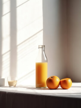 Orange juice drink empty room,created with generative ai tecnology.