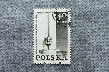 Stamp printed in Poland shows Monument in Lodz, Struggle and Martyrdom of the Polish People.