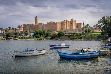 Fototapeta na wymiar The view on Ribat, the old castle on the corniche of Sousse, Tunisia.