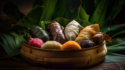 Dragon Boat Festival Chinese rice dumpling jujube zongzi. Generative AI