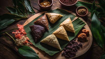 Dragon Boat Festival Chinese rice dumpling jujube zongzi. Generative AI