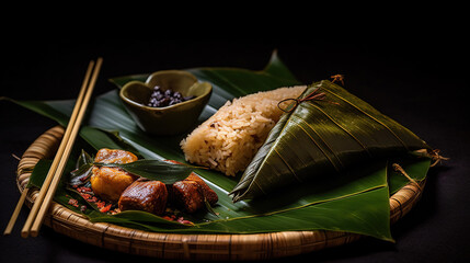 Dragon Boat Festival Chinese rice dumpling jujube zongzi. Generative AI
