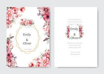 Pinkish wedding invitation card with soft floral and watercolor background