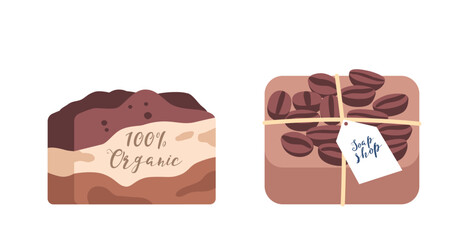 Artisanal Soap Crafted With Using Coffee or Cocoa Natural Ingredients And Traditional Techniques, Vector Illustration