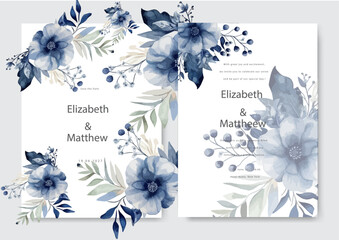 Wedding invitation template with blue flower design