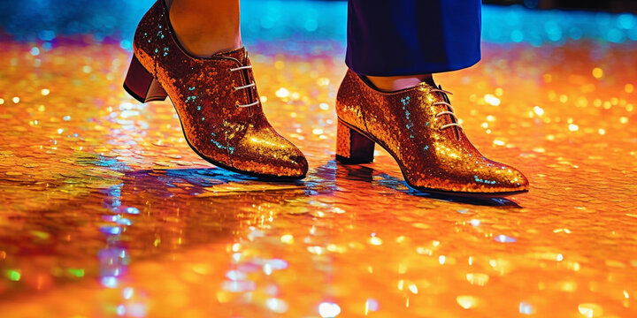 Sch&ouml;ne neue Tanz Schuhe auf dem Boden einer Diskothek, ai generativ