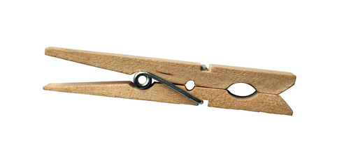 Wooden clothespin isolated on the transparent background