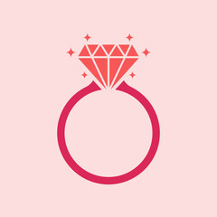 Diamond engagement ring icon on pink background