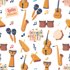 Vibrant Seamless Pattern Showcasing Various Latino Music Instruments In A Lively And Rhythmic Design