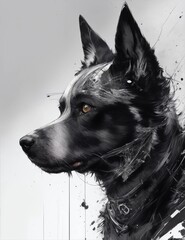 (Ai Generated) black and white dog made of ink