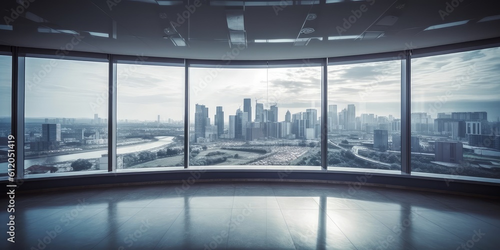 Poster empty office floor with window and city view. generative ai aig18.