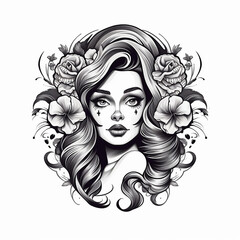 black and white woman tattoo.