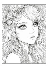 Fantasy Garden Fairy Coloring Page. A4. AI Generate