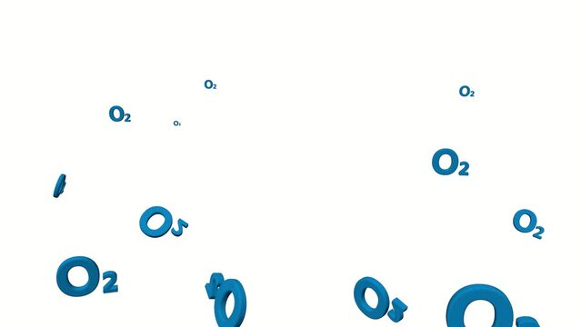 Oxygen O2 molecule icon formula in blue gradient background. formula of oxygen. Flying oxygen molecules