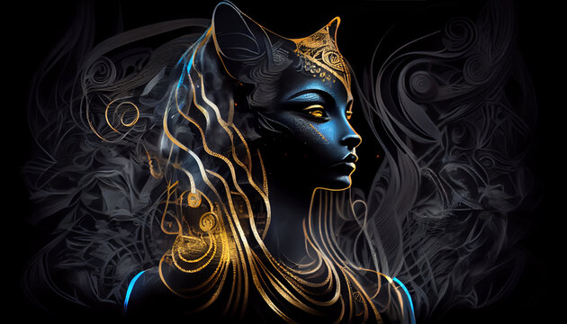 Bastet, half woman half cat goddess, ai based