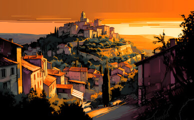 Illustration of beautiful view of Gordes, France
