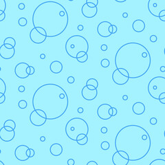 Seamless pattern with blue contour bubbles. Linear abstract water background